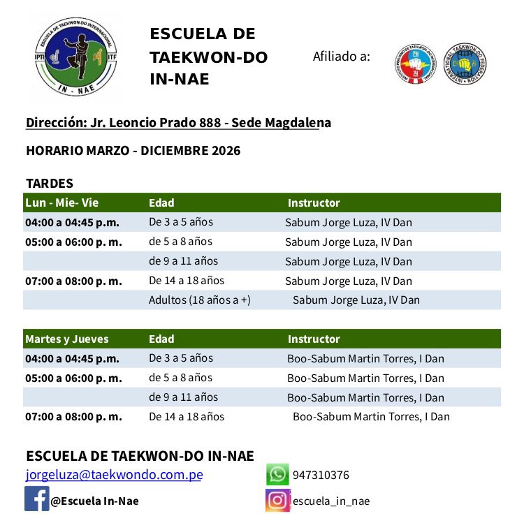 Horario-In-Nae 2026 - Sede Magdalena del Mar